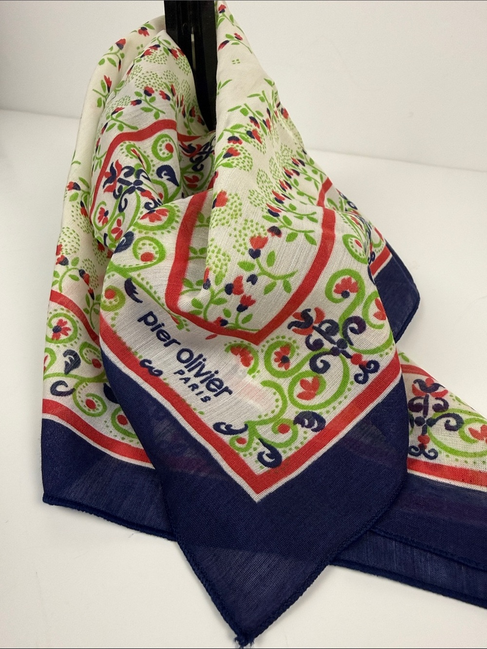Cream Floral & Navy Cotton Scarf